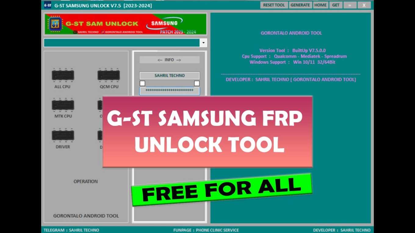 G-st samunlock tool v7. 5 free samsung frp tool 2024