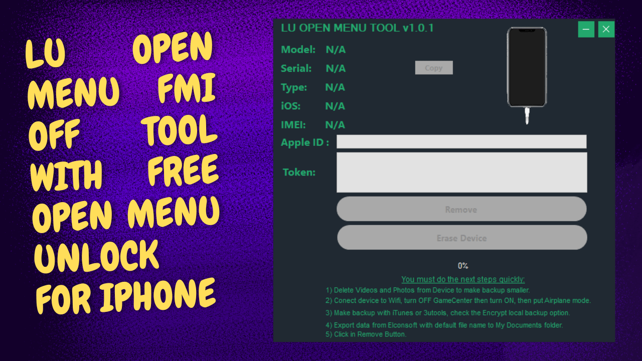 Lu open menu fmi off tool v. 1. 0. 7 with free open menu unlock for iphone Lu open menu fmi off tool with free open menu unlock for iphone