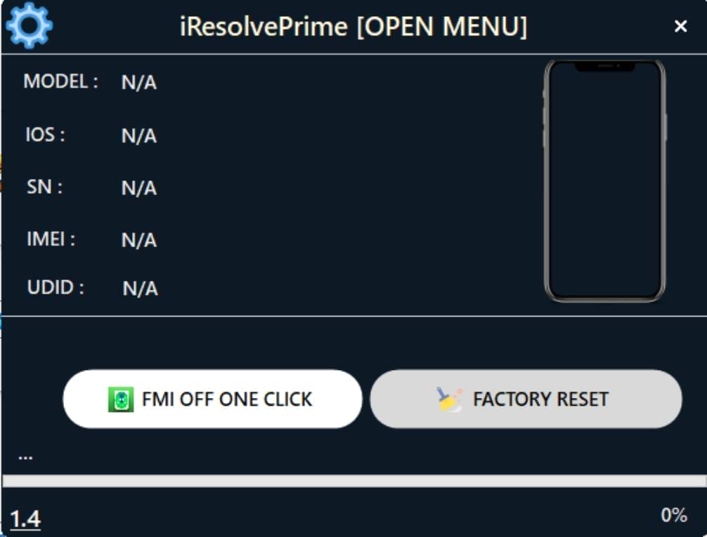 Iresolveprime (open menu) tool v1. 4 one click factory reset