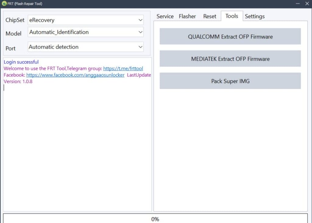 Frt tool v1. 1. 0 (qualcomm / mediatek / erecovery / fastboot) Frt tool v1. 0. 8