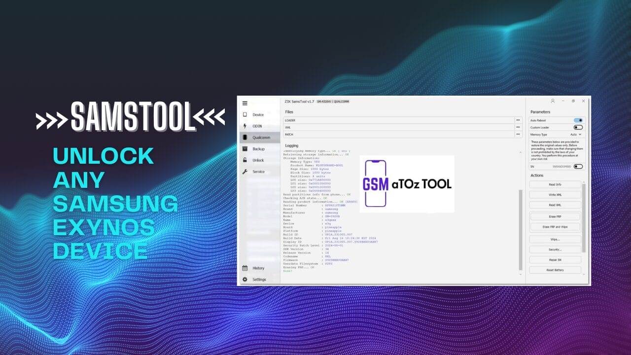 Samstool v1. 22 unlock any samsung exynos device