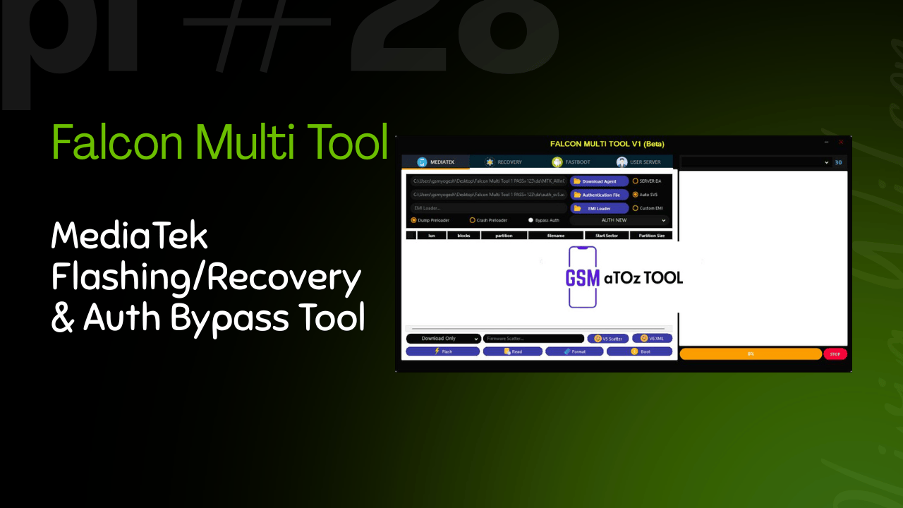 Falcon multi tool v1 mediatek flashing/recovery & auth bypass tool Falcon multi tool v1 mediatek flashing/recovery & auth bypass tool
